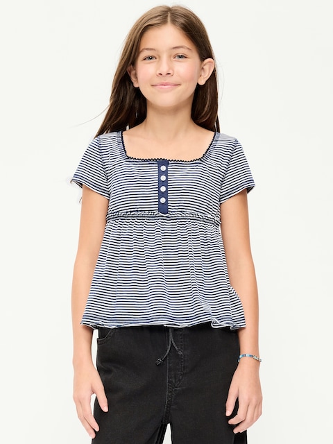 Short-Sleeve Henley Top for Girls