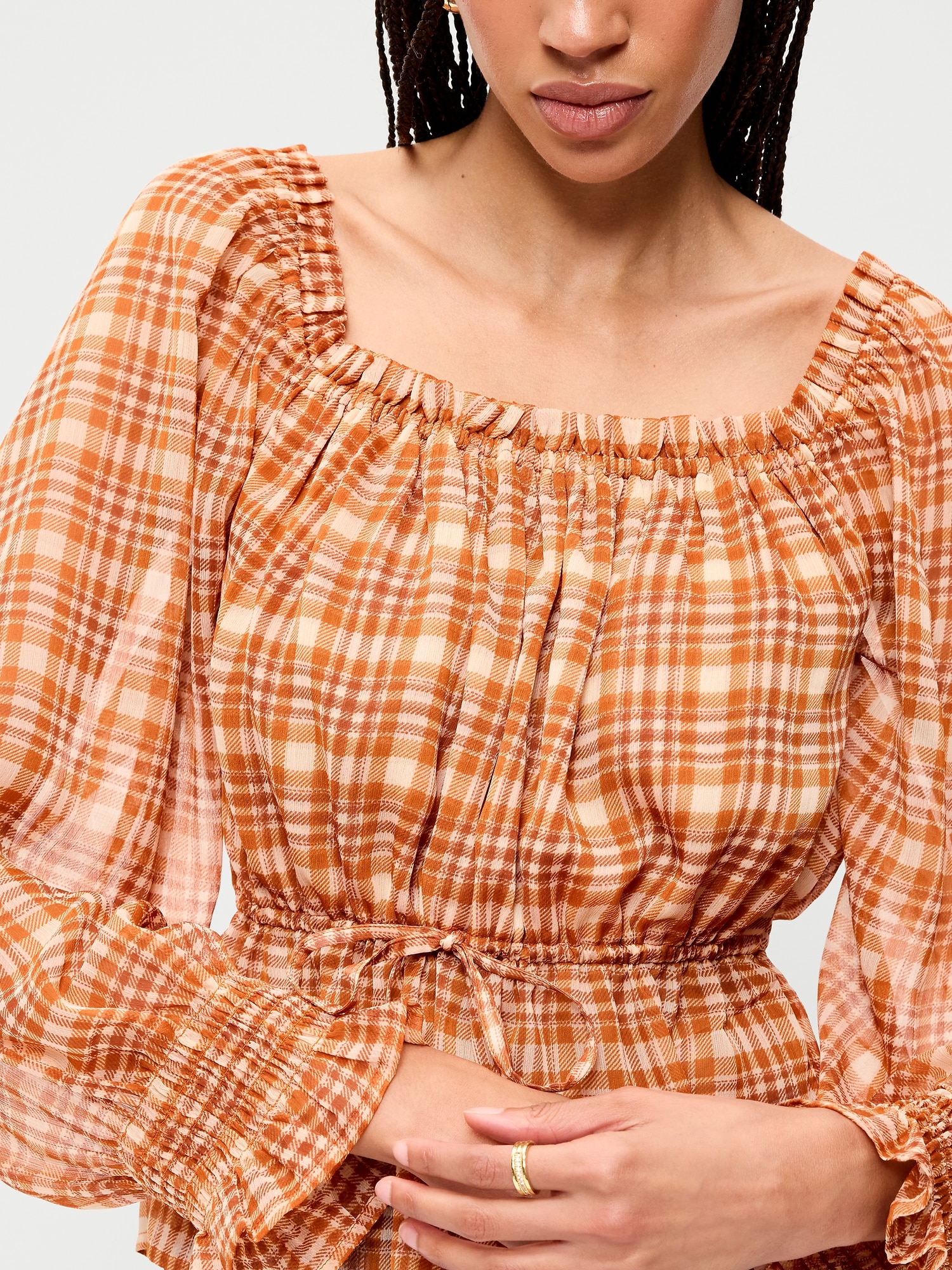 Square-Neck Ruffle-Trimmed Peplum Top