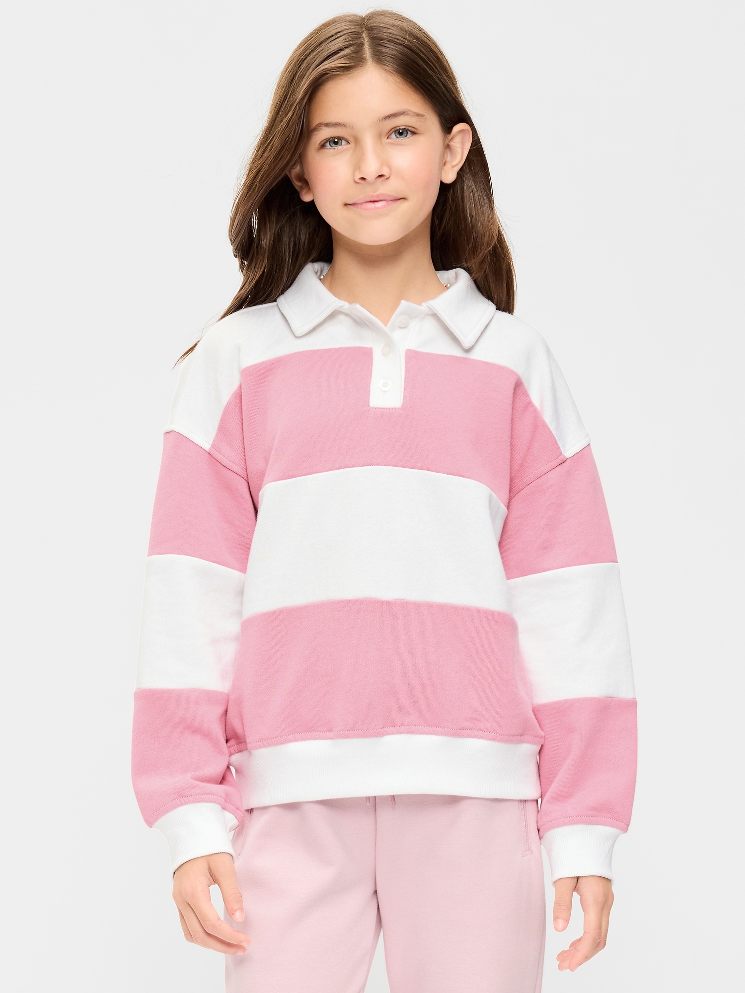 Oversized Long-Sleeve Collared Fleece Sweatshirt for Girls