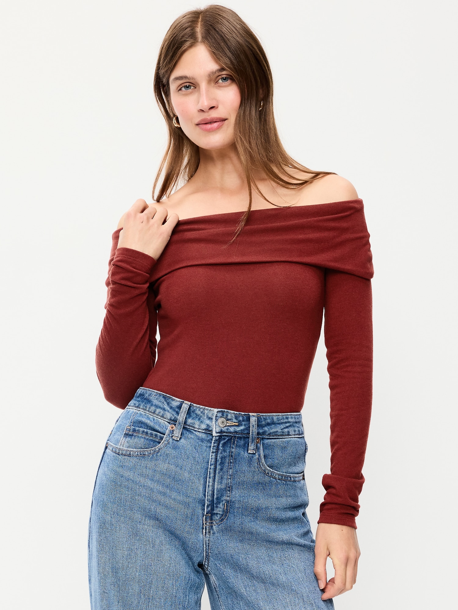 Off-The-Shoulder Long-Sleeve Fitted Top