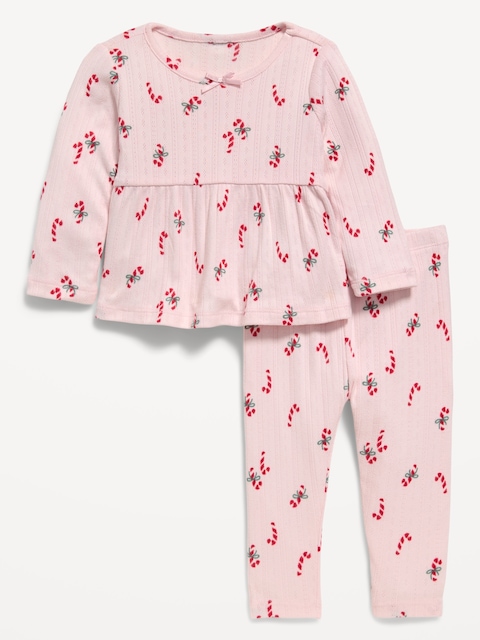 Long-Sleeve Pointelle-Knit Top and Pants Set for Baby