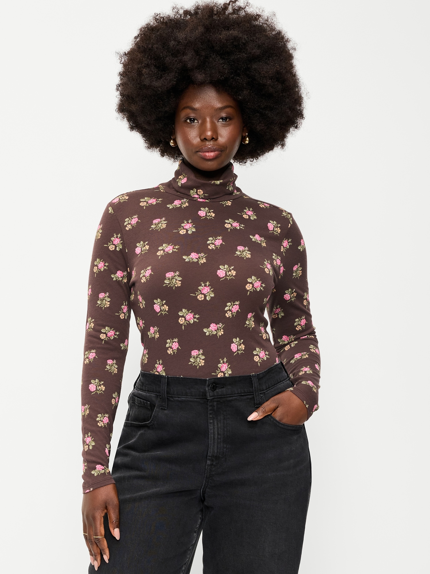 Slim-Fit Printed Turtleneck