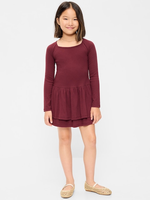 Fitted Long-Sleeve Ruffled Dress for Girls