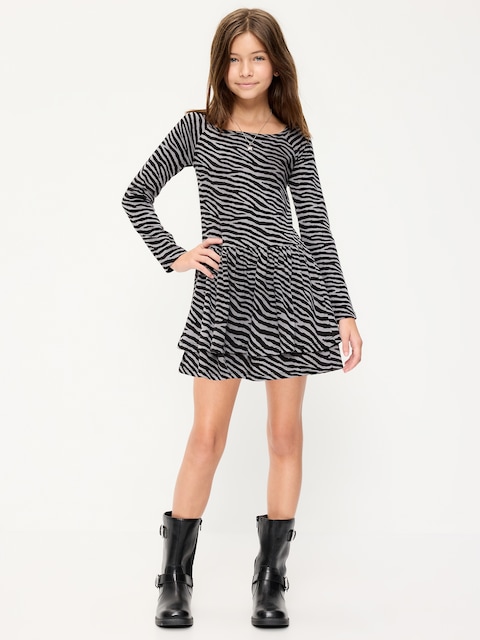 Fitted Long-Sleeve Ruffled Dress for Girls