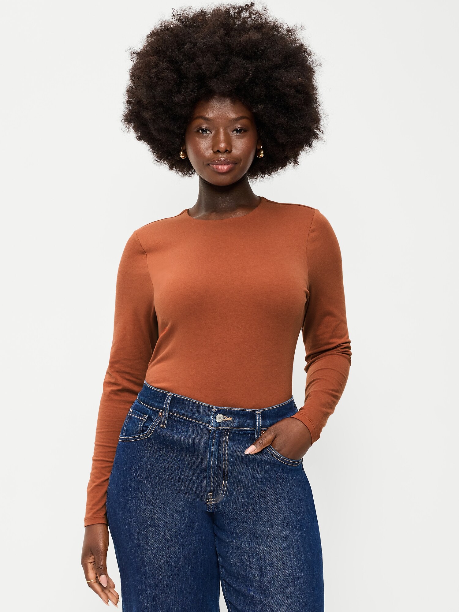 Женский топ Old Navy Hug Double-Layer Crew-Neck Long-Sleeve Top, цвет: Коричный — фото 4