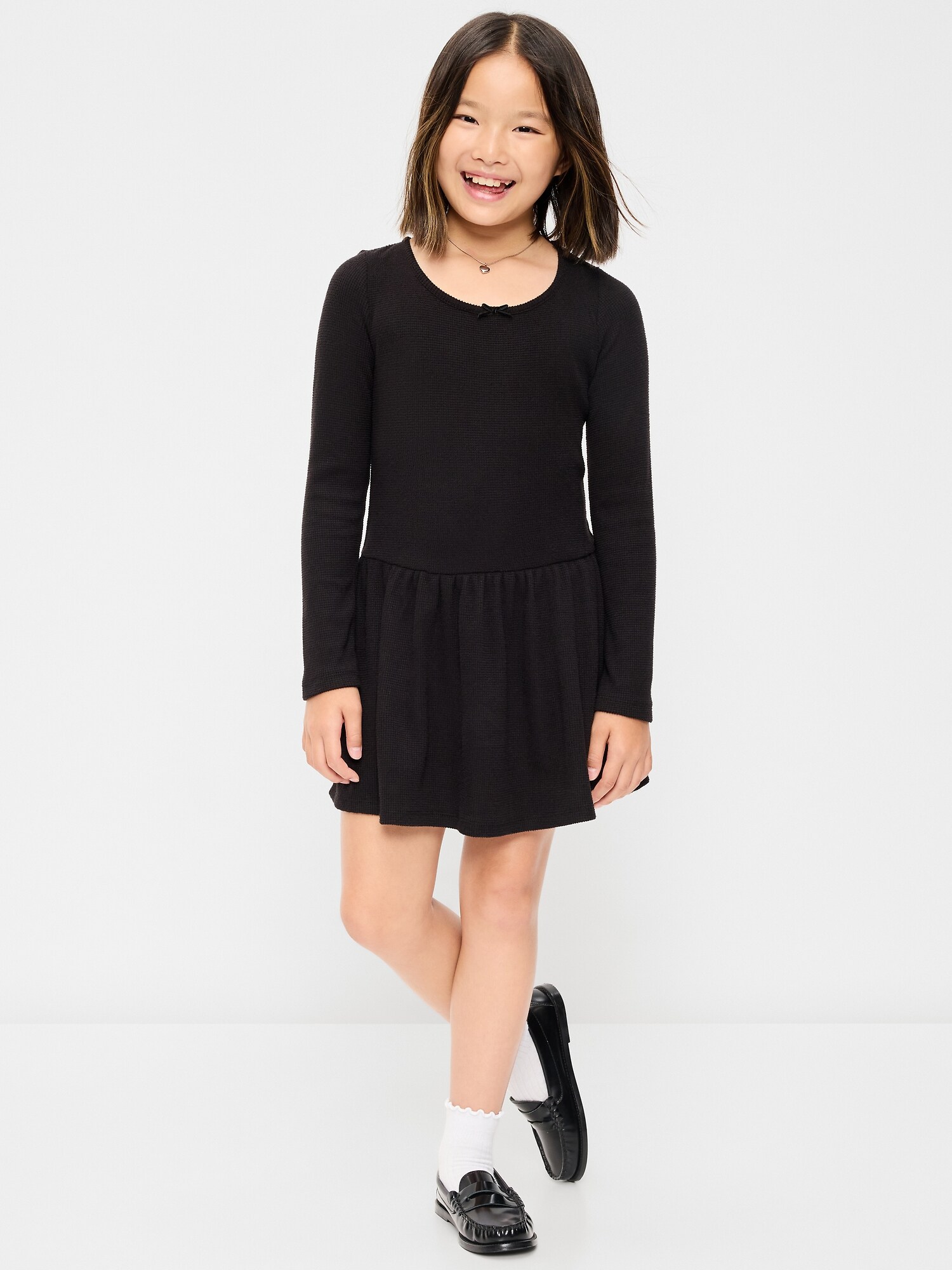 Детское платье Old Navy CozePlush расклешённое с длинным рукавом для девочек, цвет: Чёрный