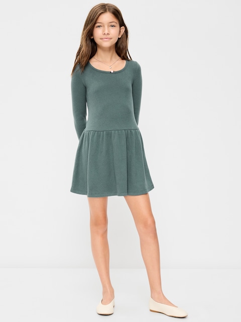 CozePlush Fit and Flare Long-Sleeve Dress for Girls