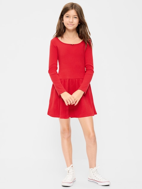 CozePlush Fit and Flare Long-Sleeve Dress for Girls