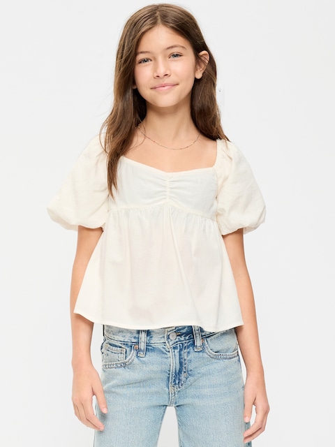 Short-Sleeve Crinkled Tie-Back Top for Girls