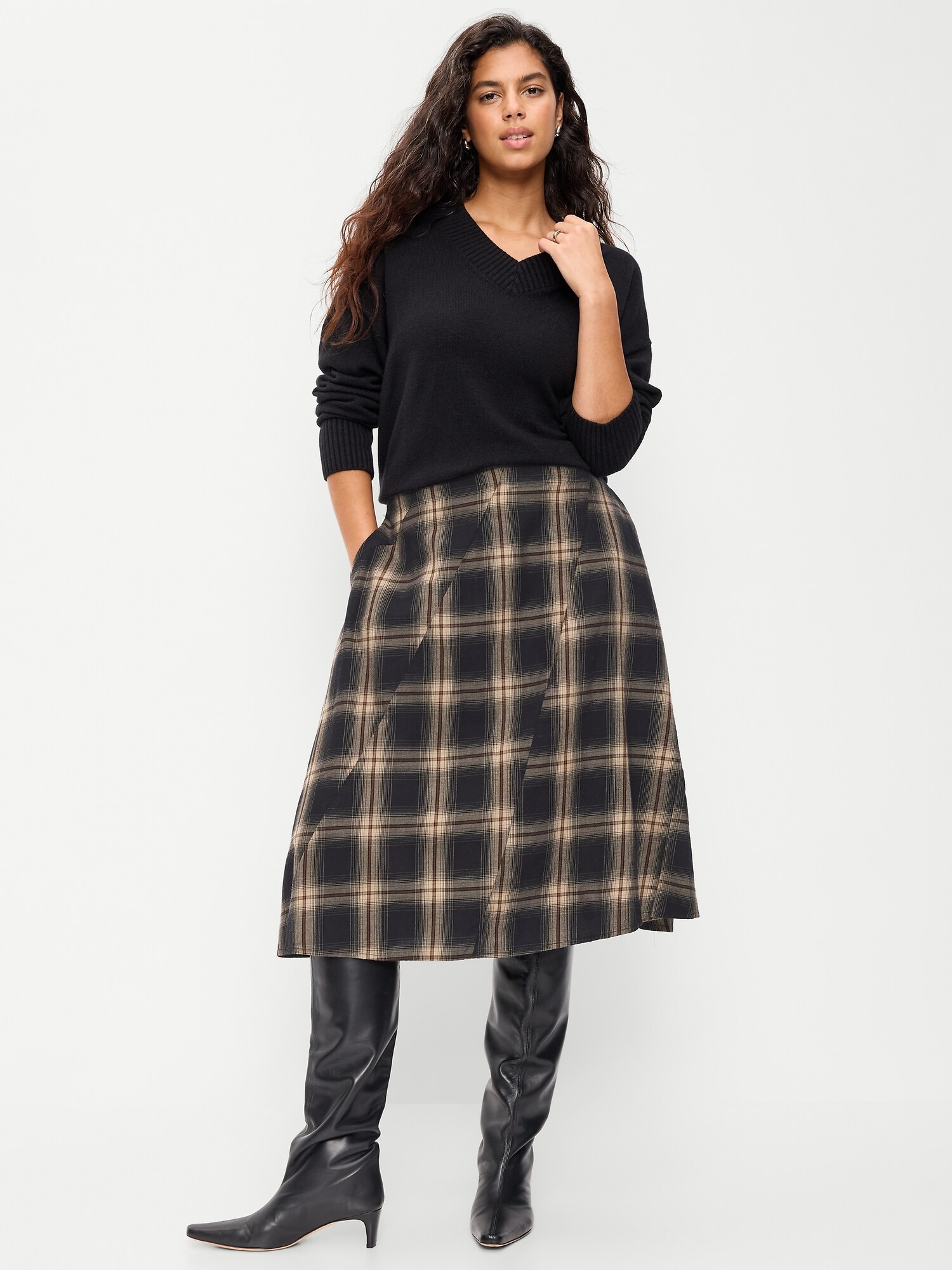 Женская юбка Old Navy Plaid Midi, цвет: Чёрный клетчатый — фото 5