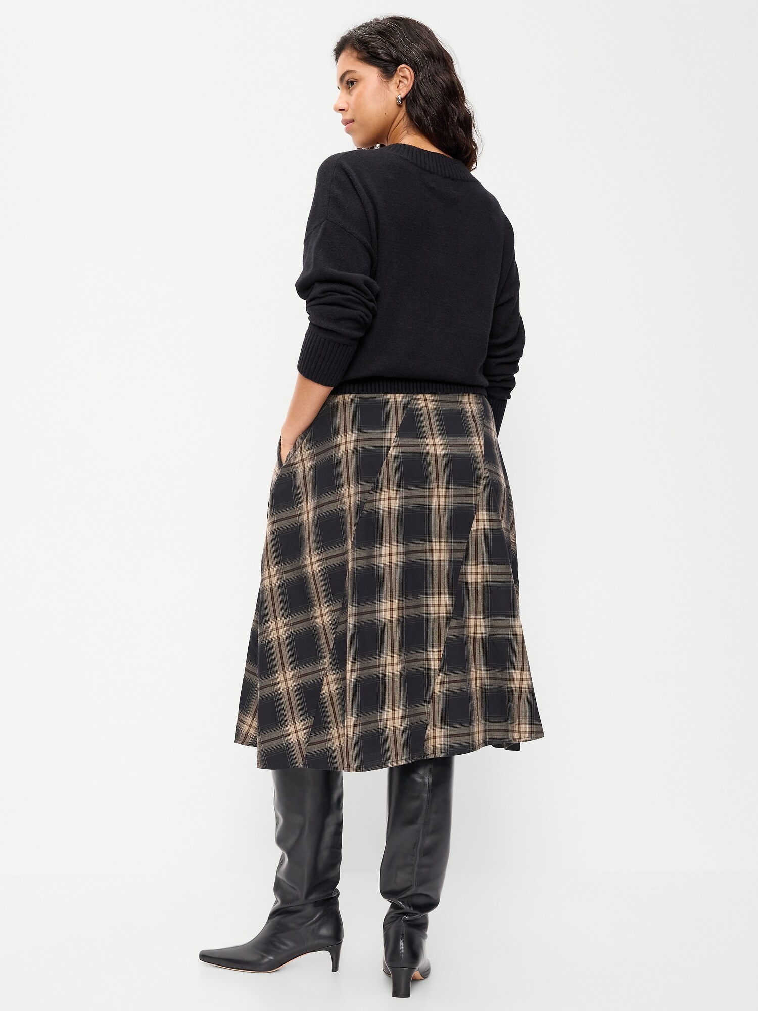 Женская юбка Old Navy Plaid Midi, цвет: Чёрный клетчатый — фото 6