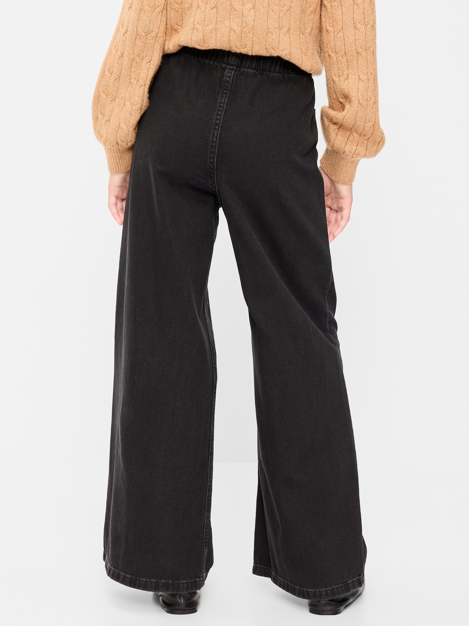 Джинсы Old Navy High-Waisted Pull-On Baggy Wide-Leg Jeans для девочек, цвет: Чёрный варёный — фото 2