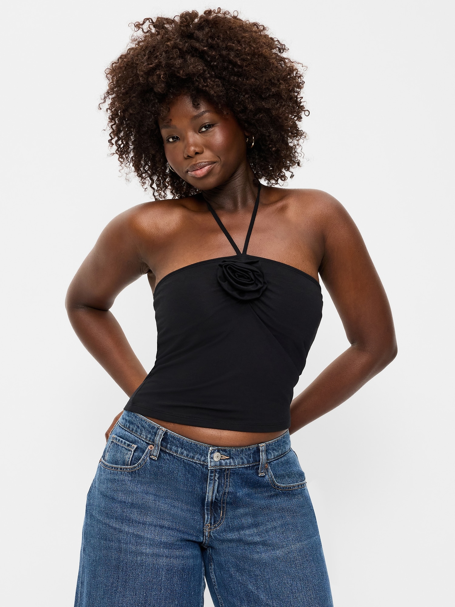 Tie-Neck Rosette Tube Top