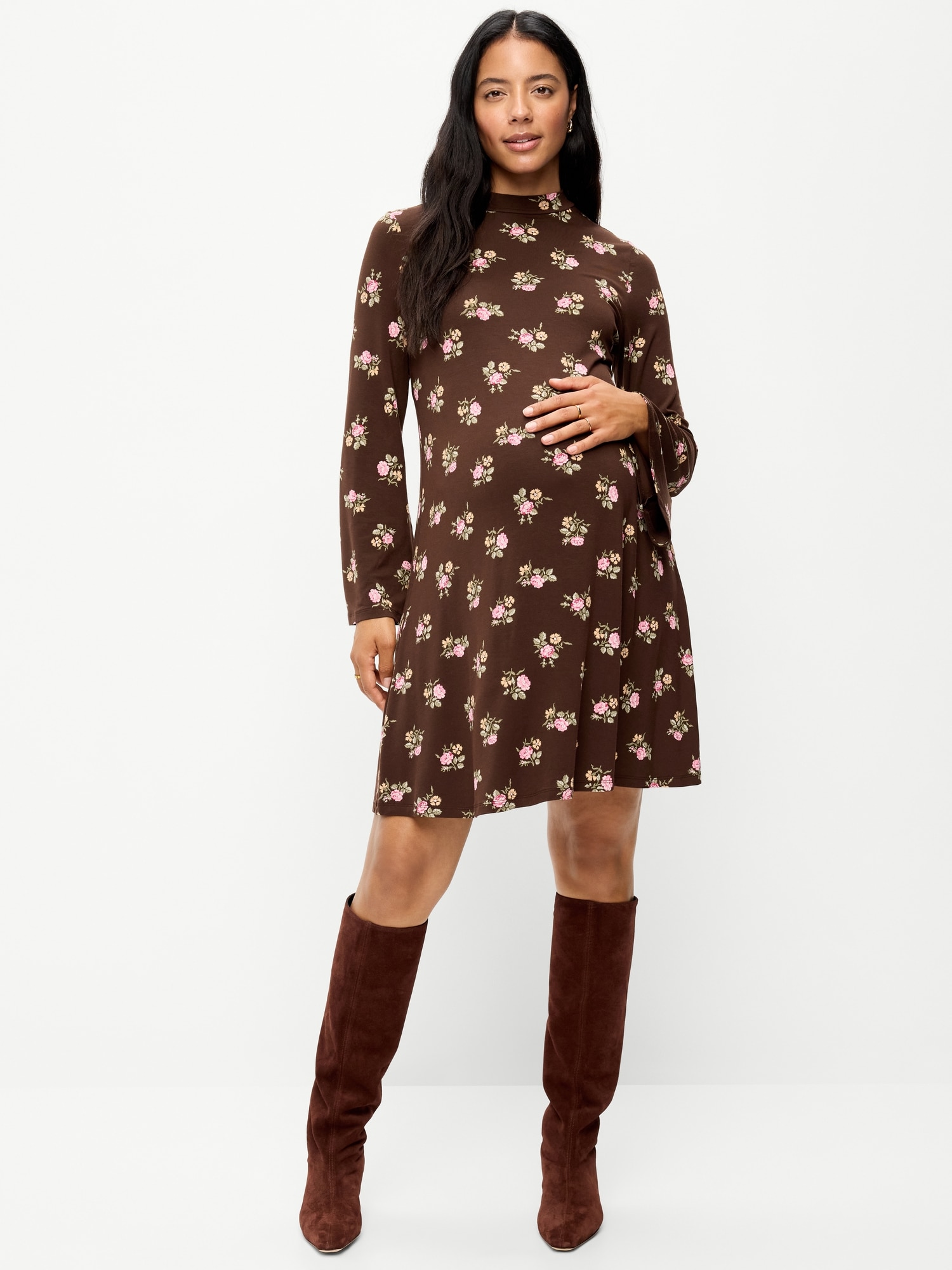 Maternity Mock-Neck Swing Mini Dress