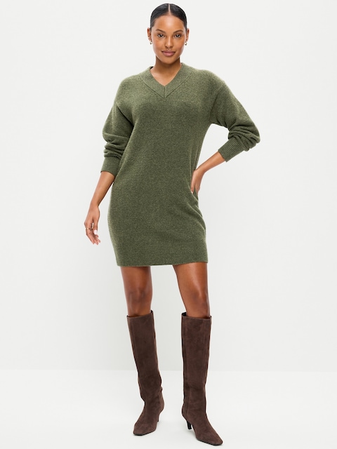SoSoft Long-Sleeve V-Neck Mini Sweater Dress