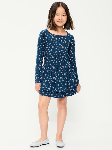 Fitted Long-Sleeve Ruffled Dress for Girls