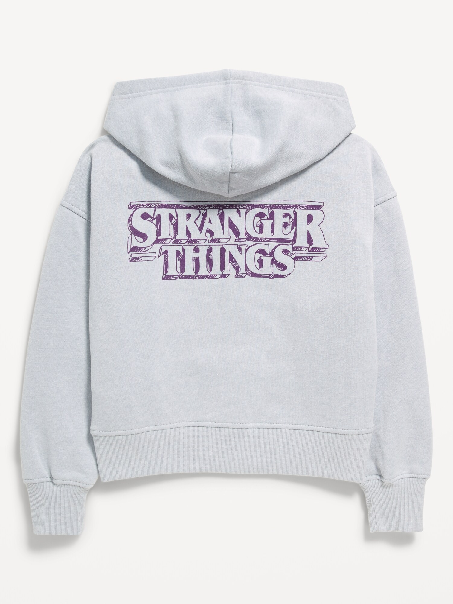 Детское худи Old Navy x Netflix Stranger Things: Tales From '85 на молнии для девочек, цвет: Светлый серый меланжевый — фото 3