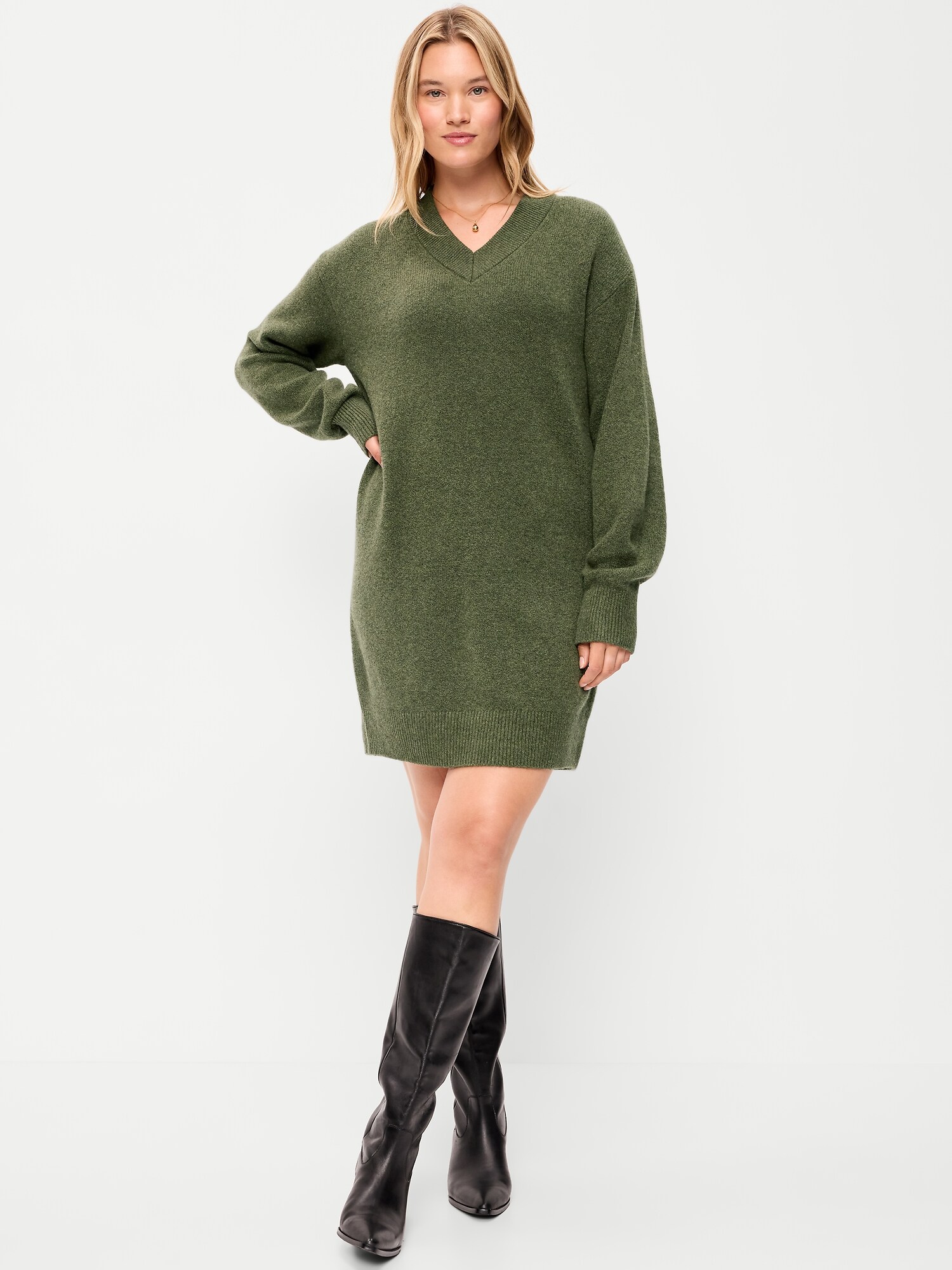 Женское платье Old Navy SoSoft Long-Sleeve V-Neck Mini Sweater Dress, цвет: Alpine Tundra — фото 6