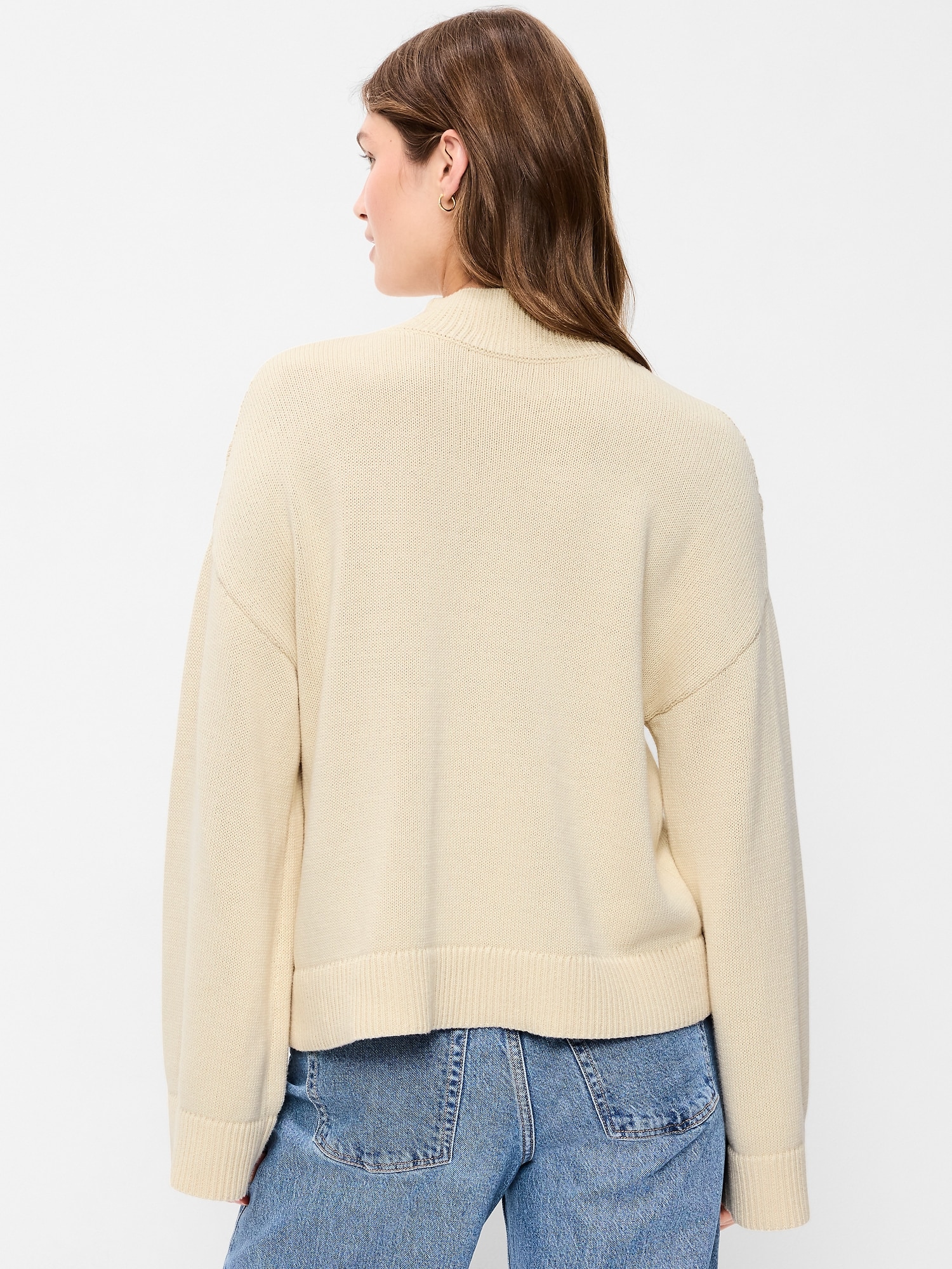 Seaside Cotton Mock-Neck Lace Inset Sweater