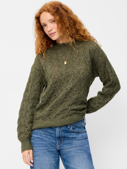 Pointelle Crew-Neck Tunic Sweater