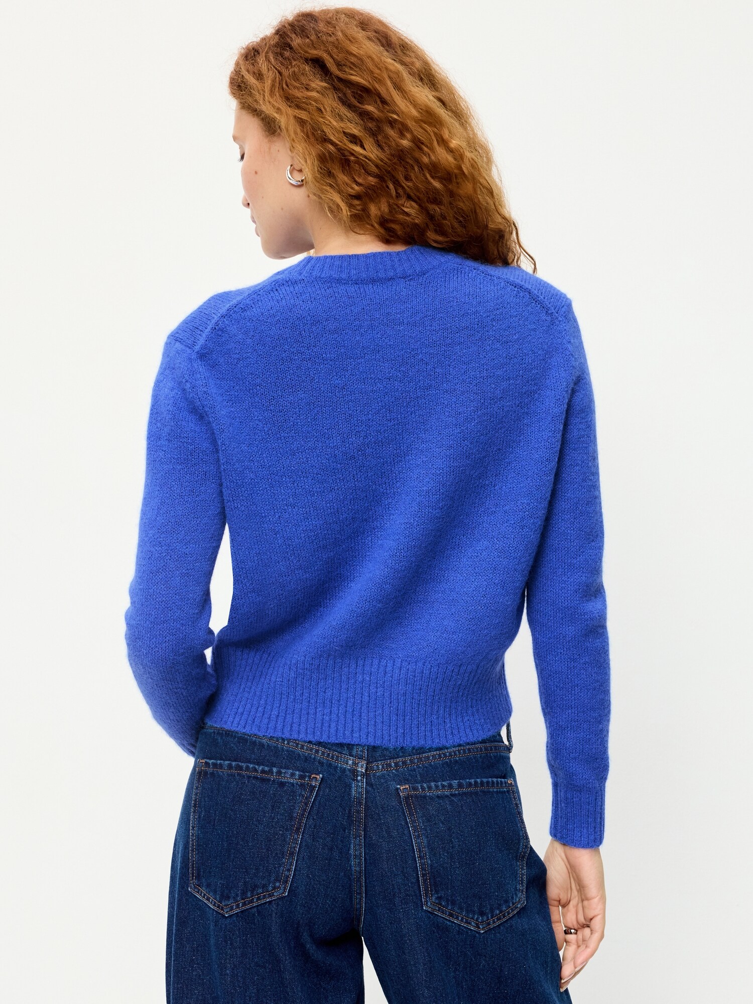 Женский укороченный свитер Old Navy Cozy из смеси шерсти с круглым вырезом, цвет: Синий — фото 2