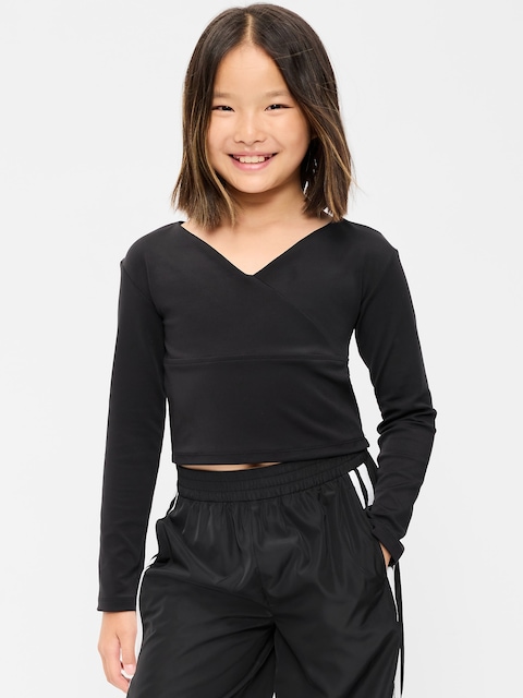 StudioSmooth Long-Sleeve Wrap-Front Top for Girls
