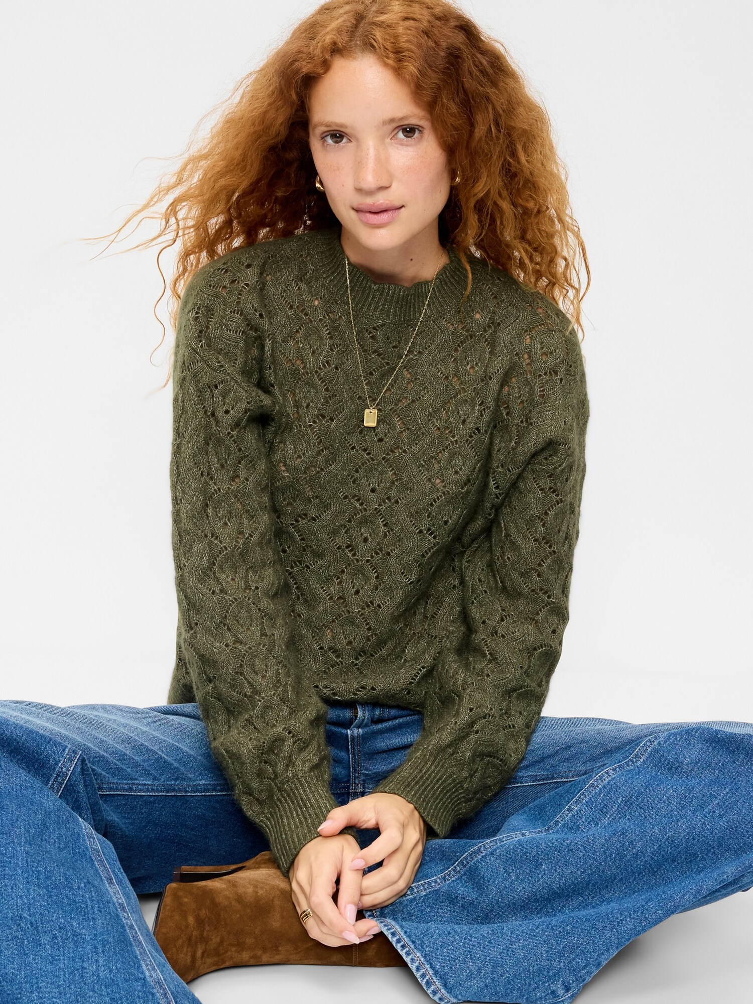 Женский свитер-туника Old Navy из смеси шерсти с круглым вырезом, цвет: Alpine Tundra — фото 3