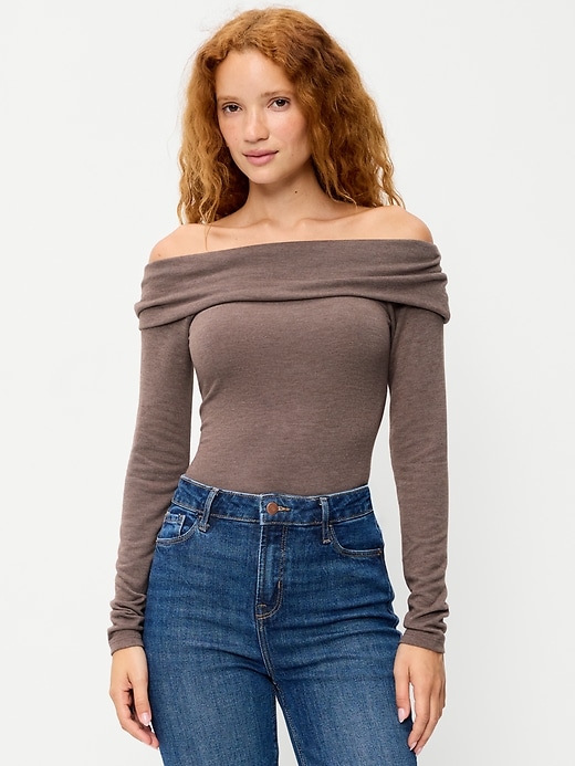 Off-The-Shoulder Long-Sleeve Fitted Top