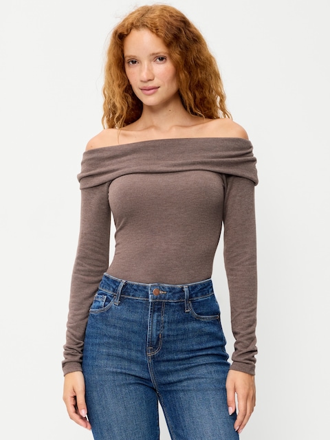 Off-The-Shoulder Long-Sleeve Fitted Top