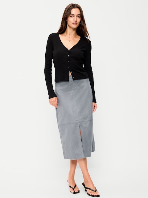 Faux-Suede Pencil Midi Skirt