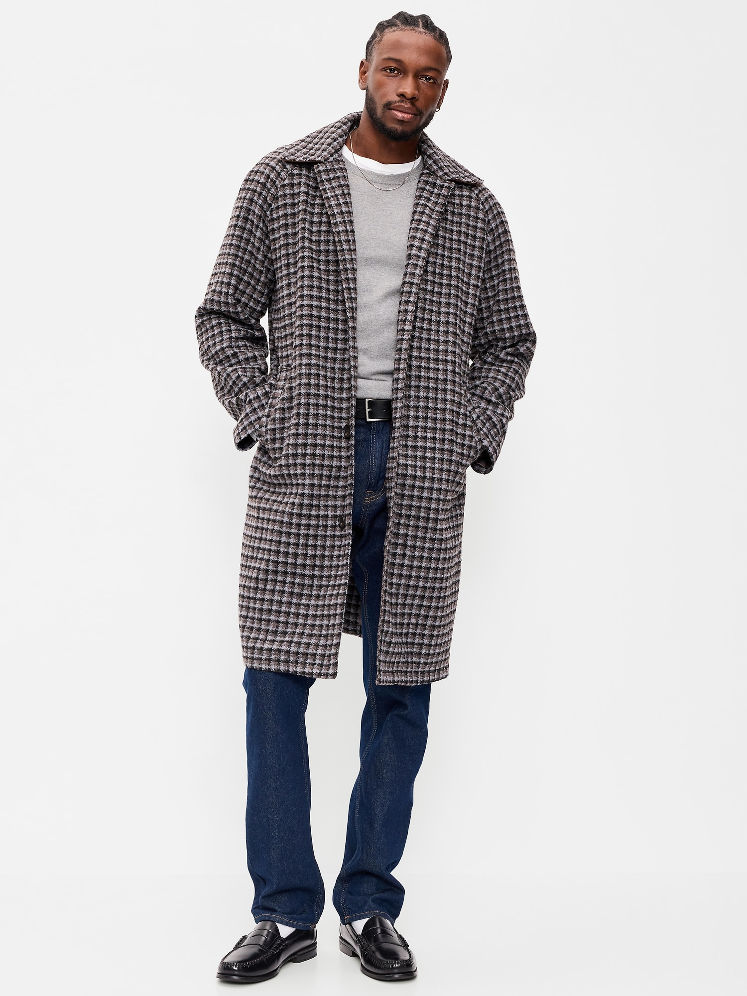 Relaxed Long Twill Topcoat for Men
