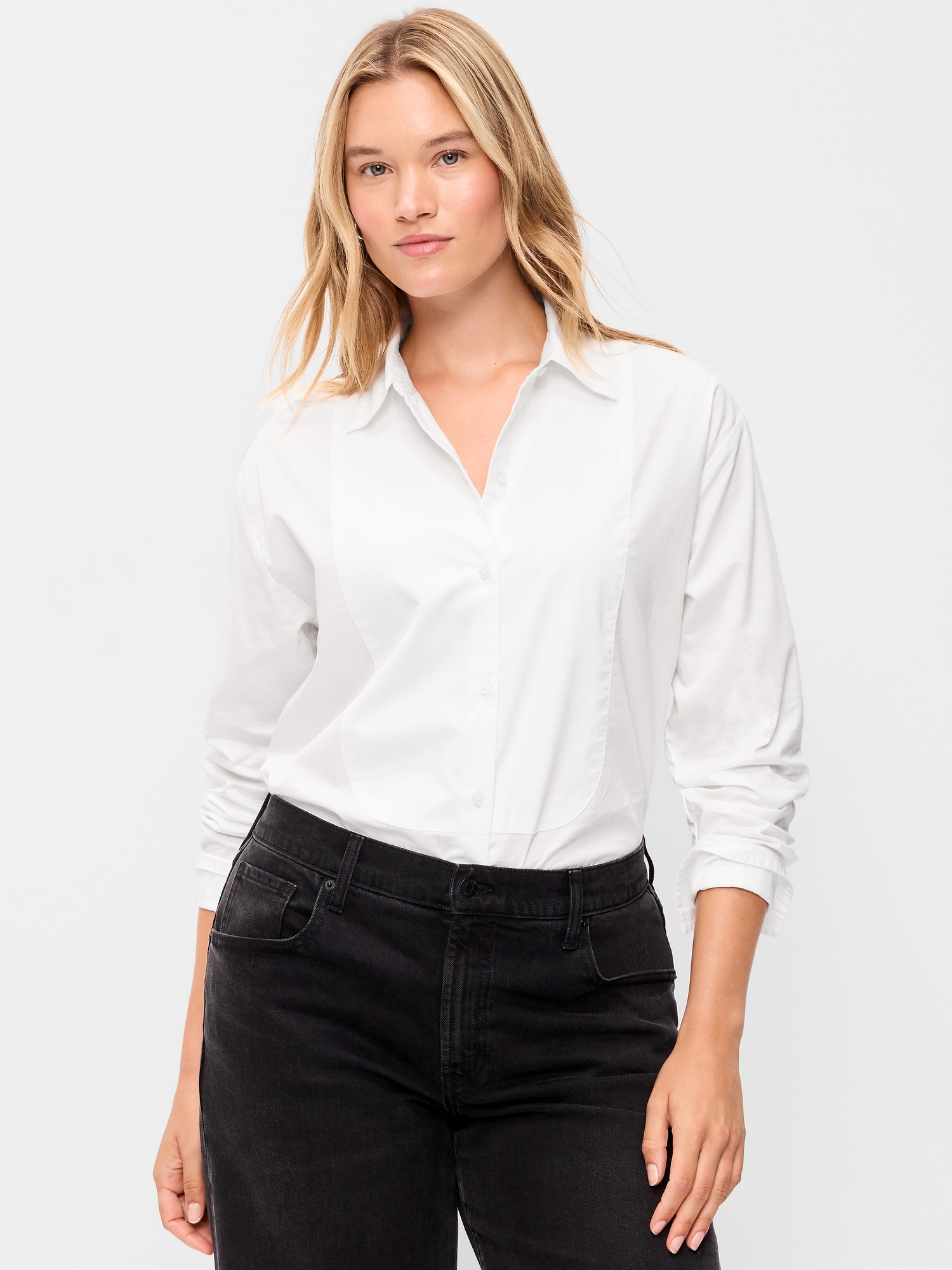 Женская рубашка Old Navy Oversized Tuxedo-Front Button-Down, цвет: Белый — фото 2
