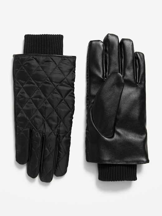 Quilted Faux-Leather Gloves for Men