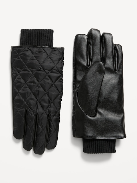 Quilted Faux-Leather Gloves for Men