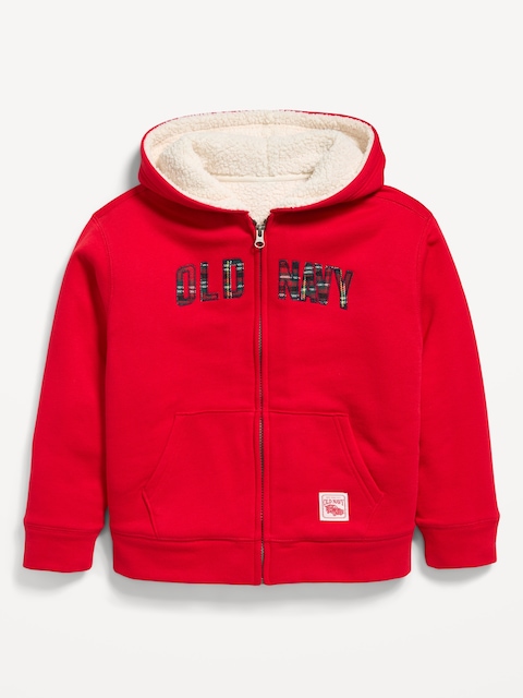 Logo Graphic Sherpa-Lined Full-Zip Hoodie for Boys