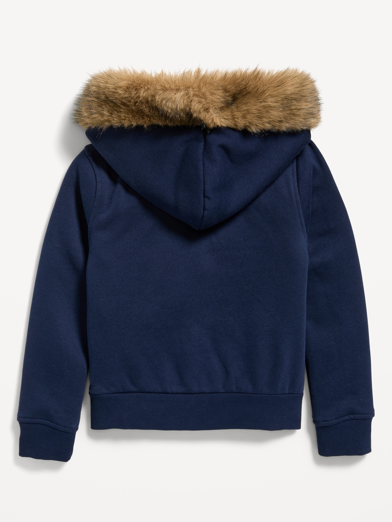 Fitted Faux-Fur Logo Graphic Full-Zip Hoodie for Girls