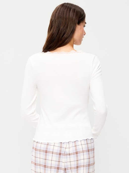 Long-Sleeve Lace Trim T-Shirt | Old Navy