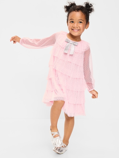 Long-Sleeve Tiered Tulle Dress for Toddler Girls