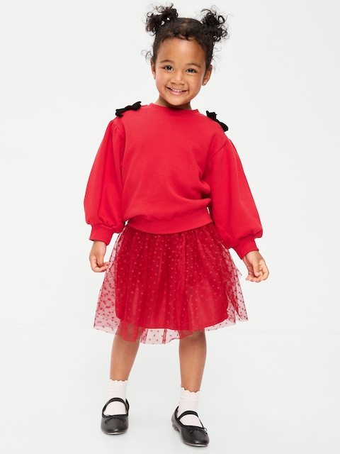Bow-Shoulder Sweatshirt and Tutu Skirt Set for Toddler Girls