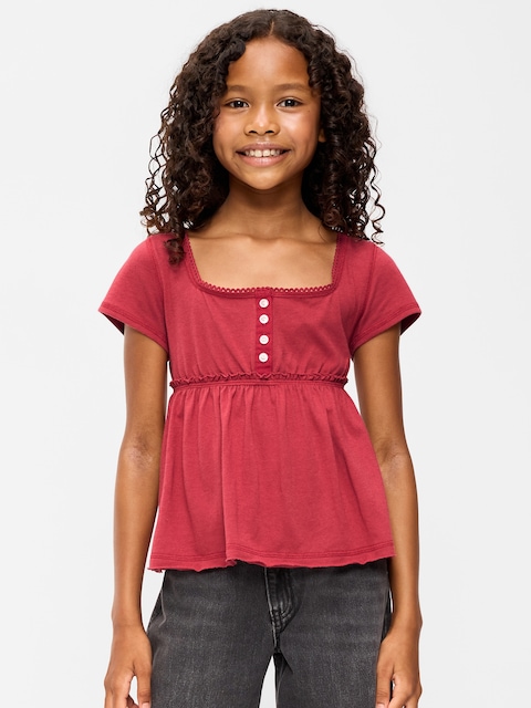 Short-Sleeve Henley Top for Girls