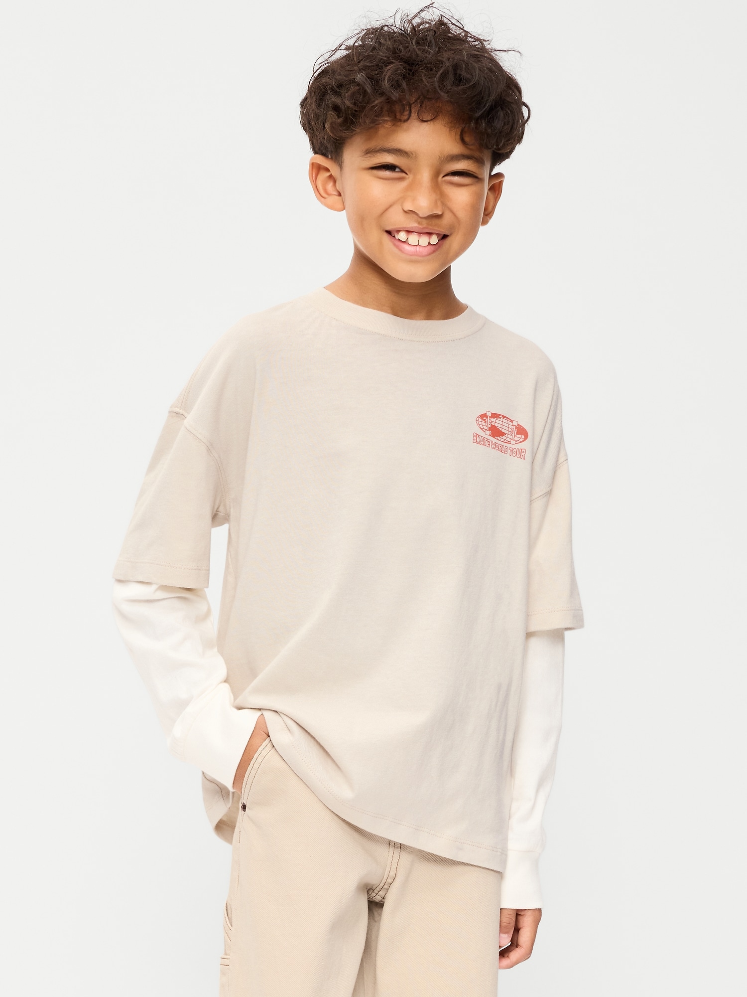 Oversized Long-Sleeve 2-In-1 Graphic T-Shirt for Boys