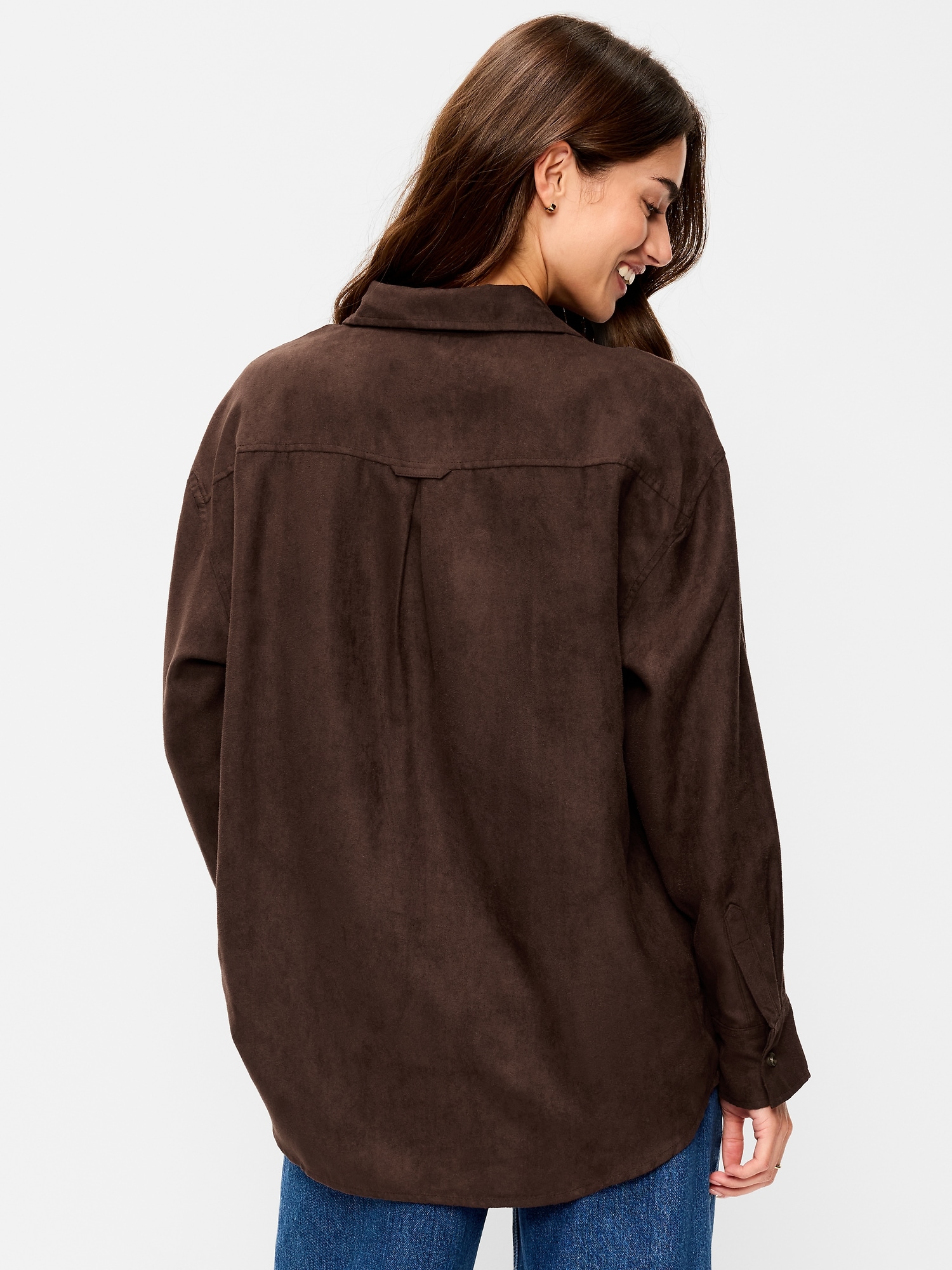 Oversized Boyfriend Button-Down Faux-Suede Shirt