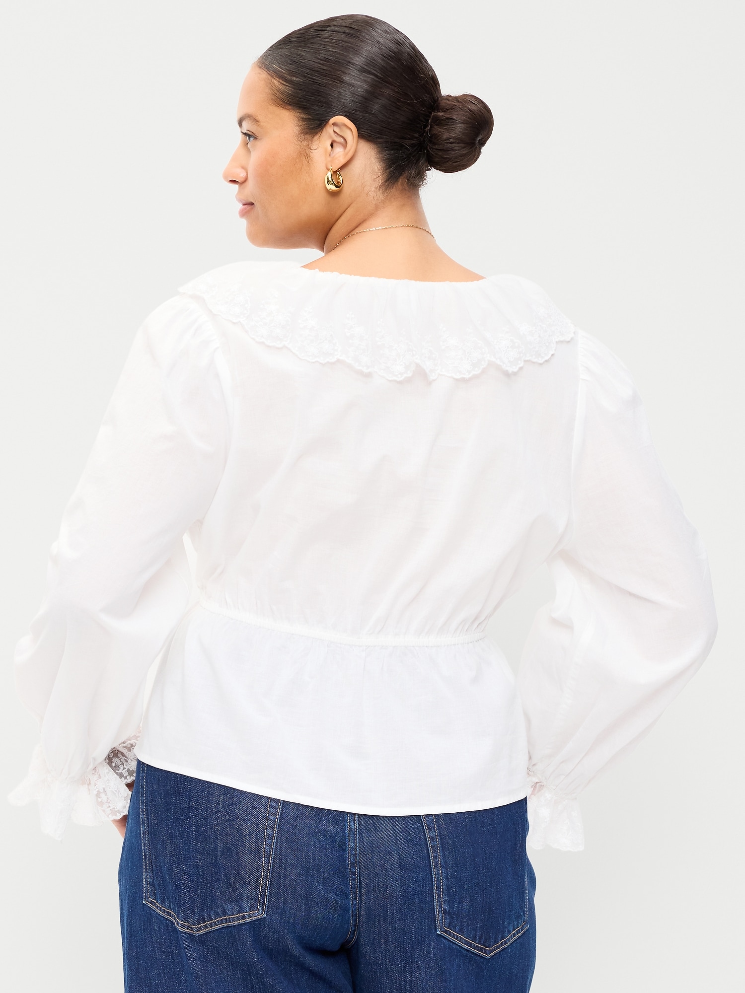 Long-Sleeve Ruffle Collar Peplum Top