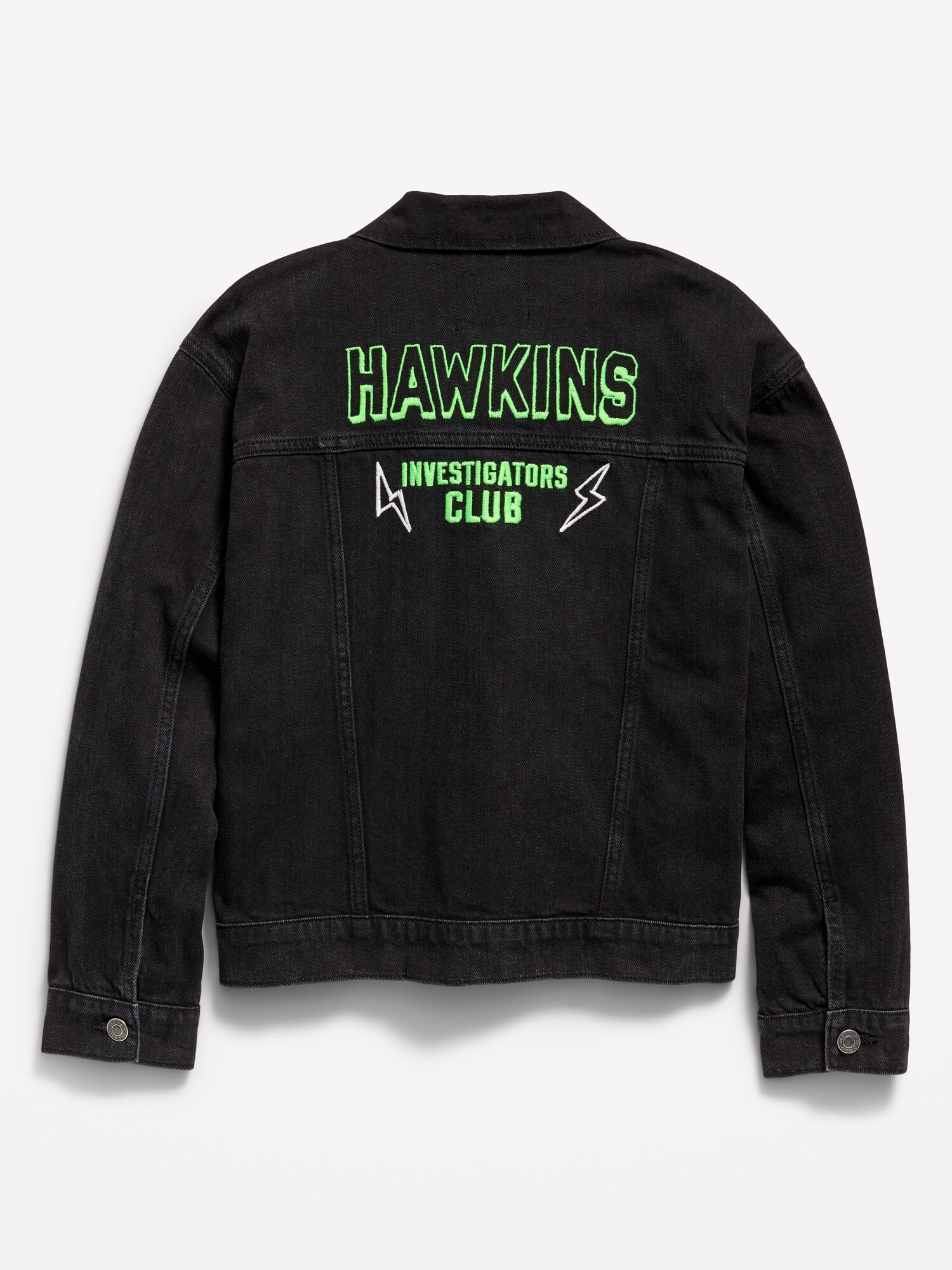 Детская джинсовая куртка Old Navy x Netflix Stranger Things: Tales From '85 в стиле тракер, цвет: Потёртый чёрный — фото 3