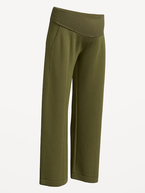Maternity Bounce Fleece Rollover-Waist Wide-Leg Pants
