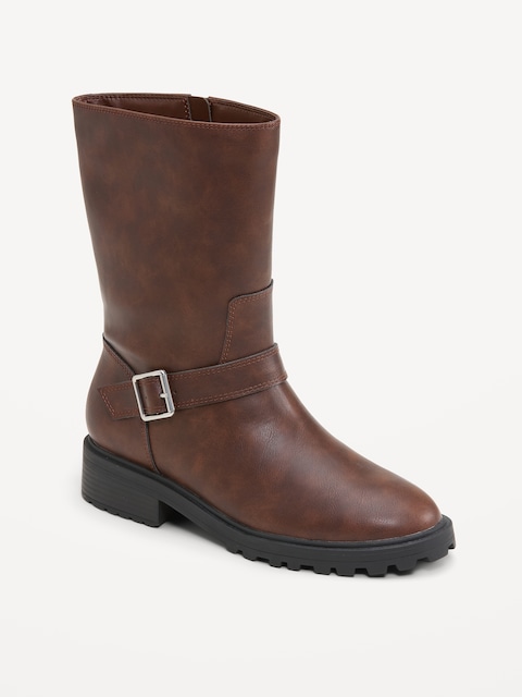 Faux-Leather Moto Boots for Women