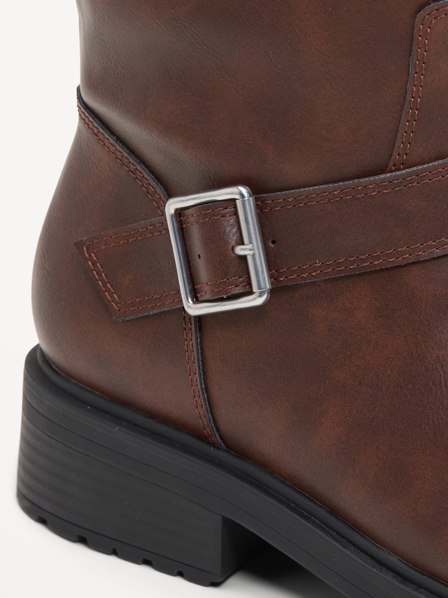 Faux-Leather Moto Boots for Women
