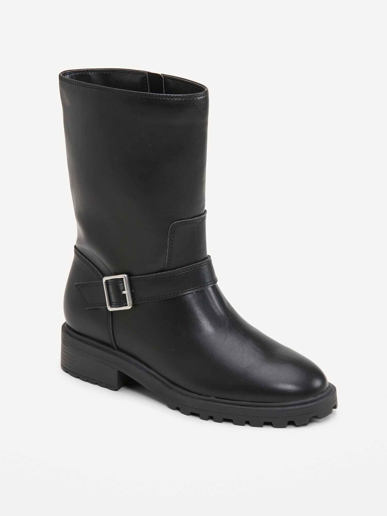 Faux-Leather Moto Boots for Women