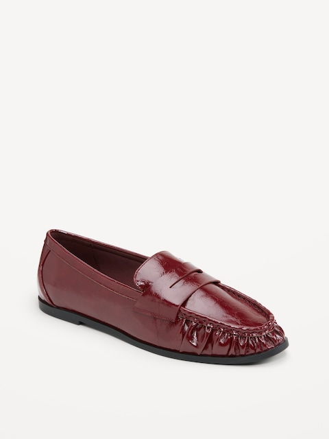 Faux-Leather Ruched Loafers