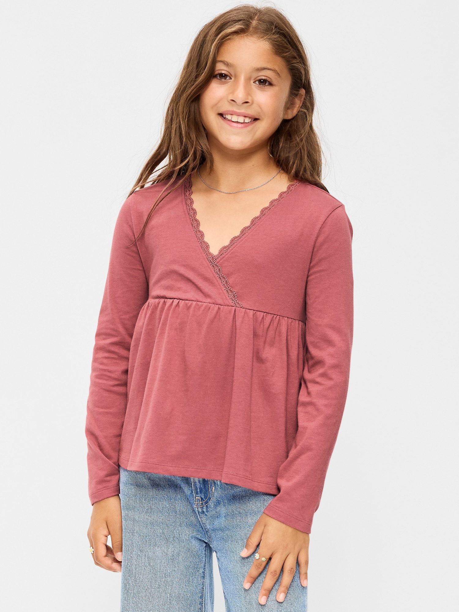 Long-Sleeve Faux-Wrap Top for Girls